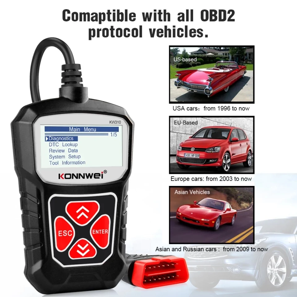 Outil de diagnostic automobile KW310 OBD pour lire et effacer les codes d'erreur du moteur et surveiller les performances du véhicule, Hk boutique