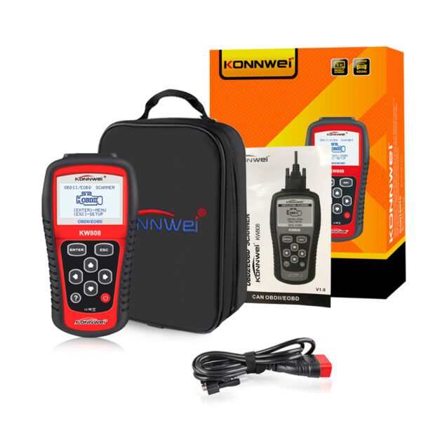 Scanner de poche Konnwei KW805 d'origine avec écran rétroéclairé et câble OBD2.