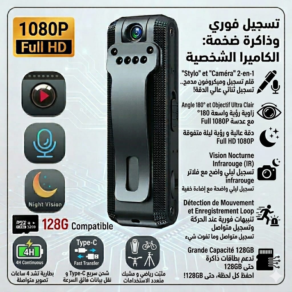 Mini caméra espion autonome sans Wi-Fi avec enregistrement direct sur carte Micro SD et détection de mouvement, disponible en Tunisie.