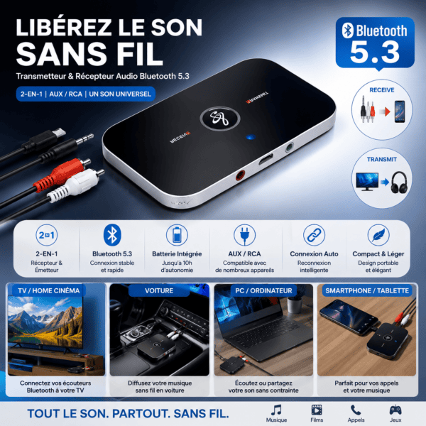 Transmetteur récepteur audio Bluetooth 5.3